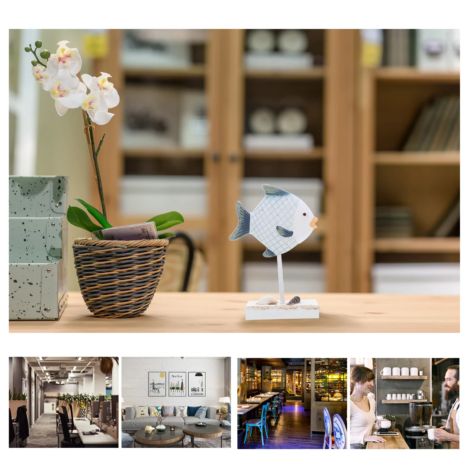 

2Pcs Mediterranean Style Fish Statue Coastal Wooden Sculpture Hand Carved Natural Wood Rustic Nautical Animal Decor for Shelf