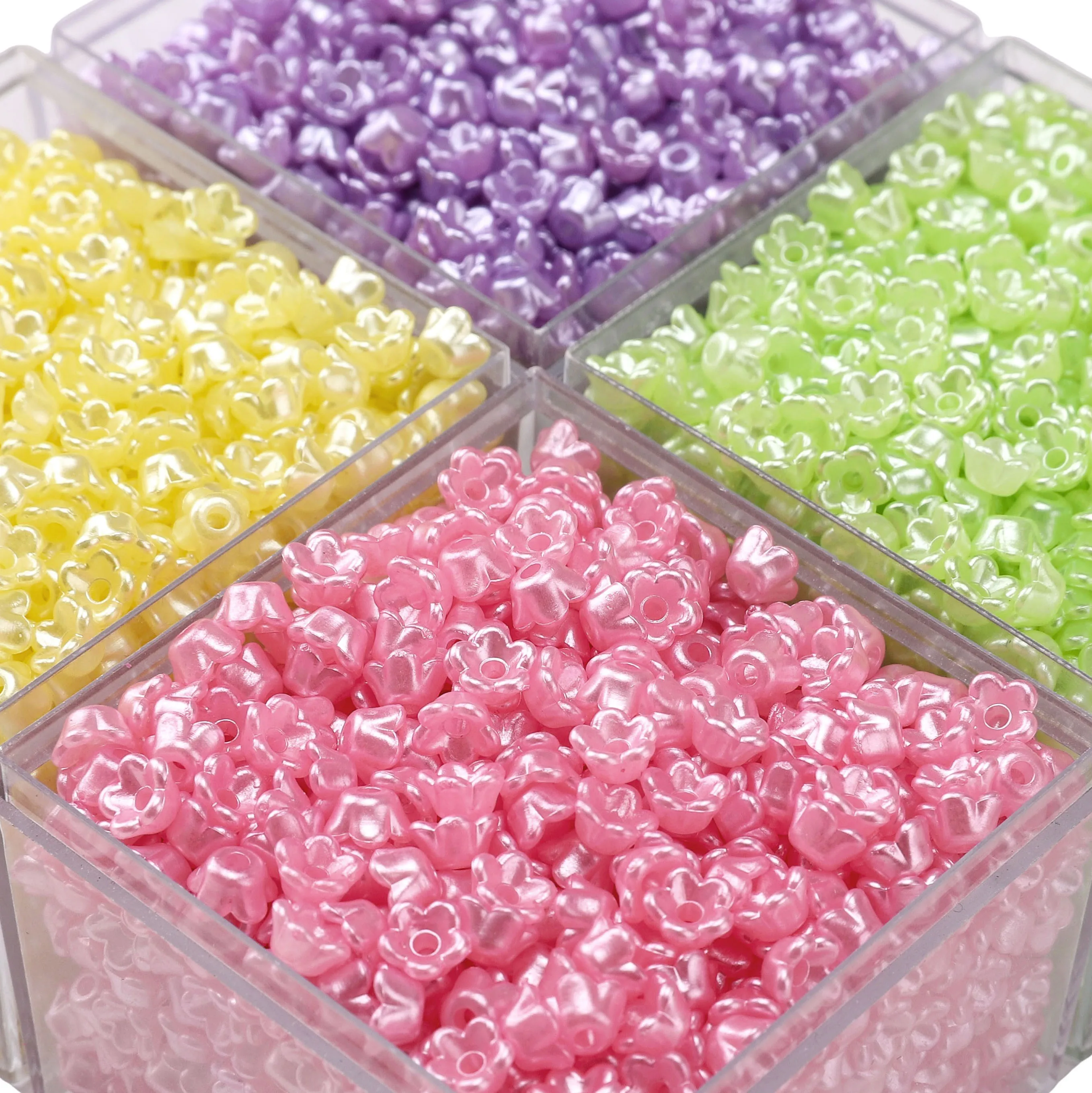 220Pcs 6mm Colorful Flower Shape ABS Faux Pearl Spacer Beads for Jewelry Making Bracelet/Necklace/Earring DIY Accessories