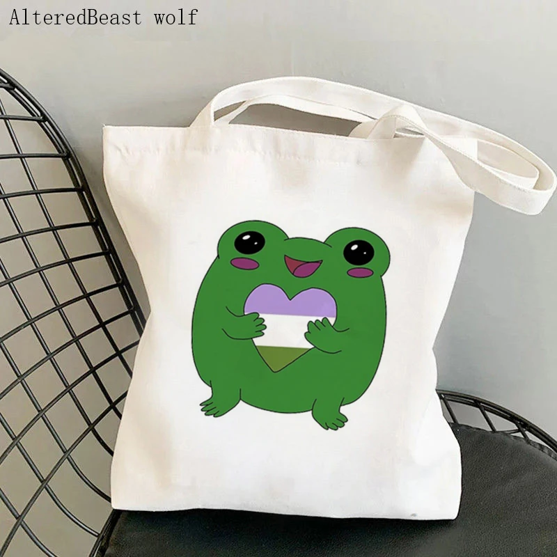 Women Shopper bag Intersex Pride Cowboy Frog Bag Harajuku Shopping Canvas Shopper Bag girl handbag Tote Shoulder Lady Bag