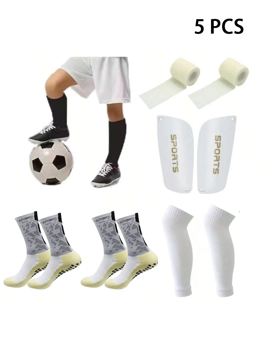 5 Set Men Women Anti Slip Football Socks Sports Bandages Elastic Leg Covers Leg Guards Football Accessories