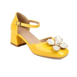 Summer Women Sandals Fashion Yellow Heels Wrap Toe Lolita Pumps for Girls Sweet Bow-tied Party Dress Shoes