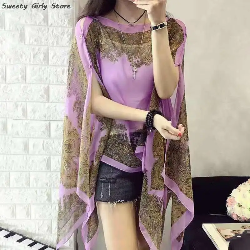 Elegant Women Beach Scarf Coat Exotic Sunscreen Cover Shirt Tops Boho Cardigan Blouse Sun Protection Chiffon Shawl Wrap Chiffon