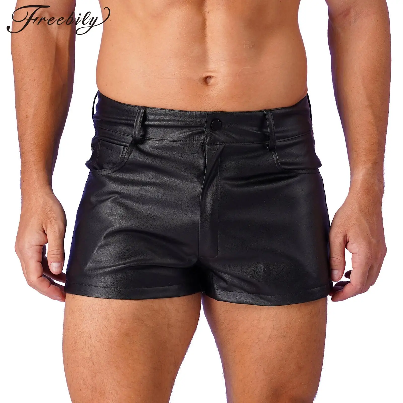 

Mens Fashion Casual PU Shorts Rave Party Nightclub Pole Dancing Hot Pants Rock Concert Music Festival Stage Performance Clubwear