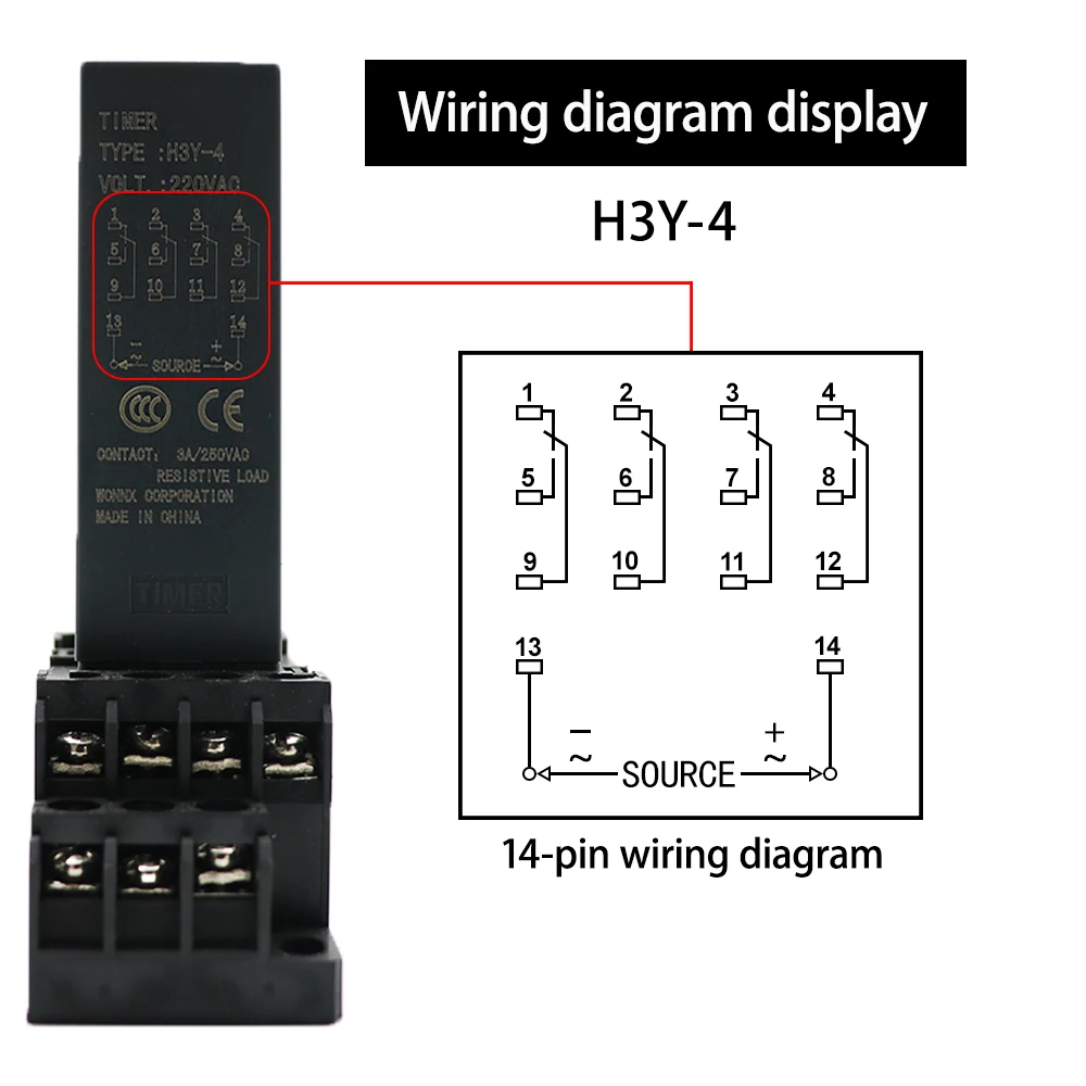 New Small Digital Display H3Y-2/H3Y-4 Time Relay Cycle Time Control Delayer 12V24V220V with Base Socket PYF08A/14A