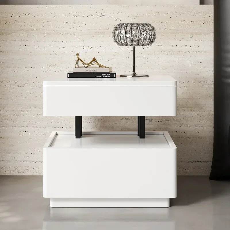 Modern Solid wood paint bedside table Bedroom small light luxury suspended bedside storage cabinet sturdy and durable