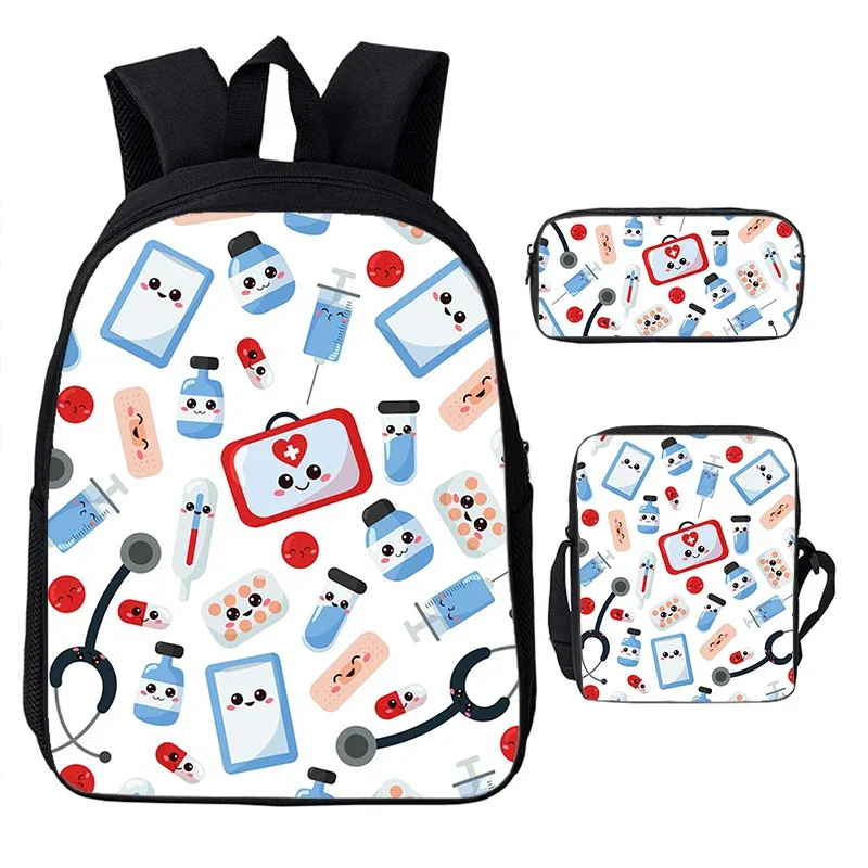 

3D Nurse ECG Pattern Print Backpack Teenager Bookbag Girls SchoolBag Laptop Kids 12/16 inch back pack Women Travel Rucksack