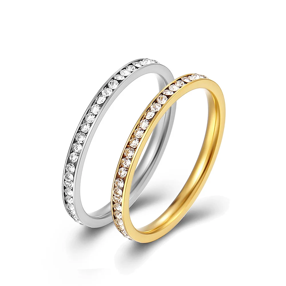 

Women's Gold Ring 2mm Thin Silver Color Titanium Stainless Steel Crystal Wedding Rings for Woman Girl Elegant Jewelry anello