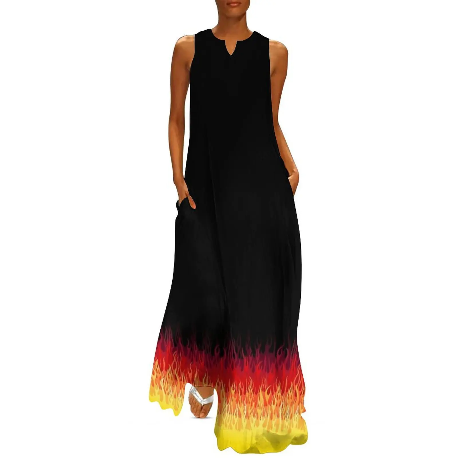 

Red Hot Rod Flames - Black Background Long Dress Women's summer dress women's luxury party dress elegant dresses for women