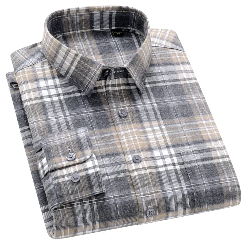 Hight quality fashion korean 100%cotton brushed long sleeve shirts for men slim fit formal shirt elegants casual plaid clothes