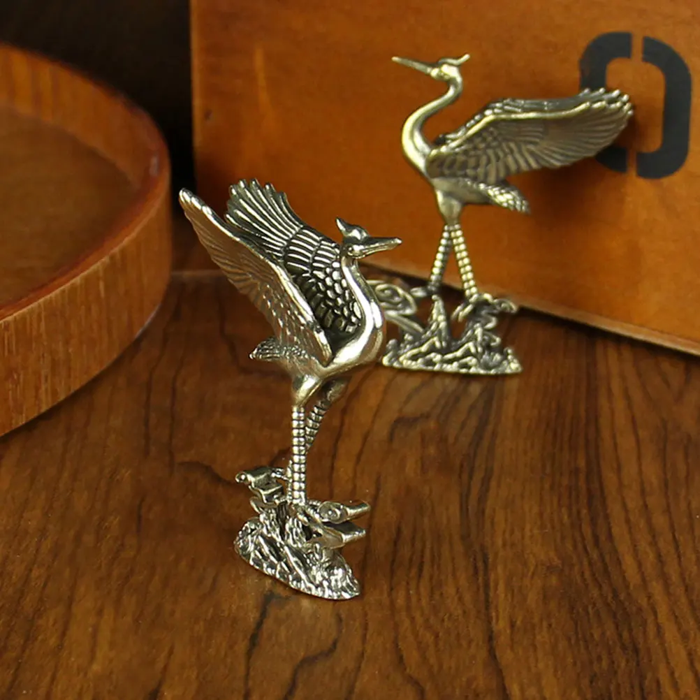 

Mini Brass Crane Statue Vintage Desktop Decor for Home Office Sculpture Decoration Mini Crane Figurine Desk Decor