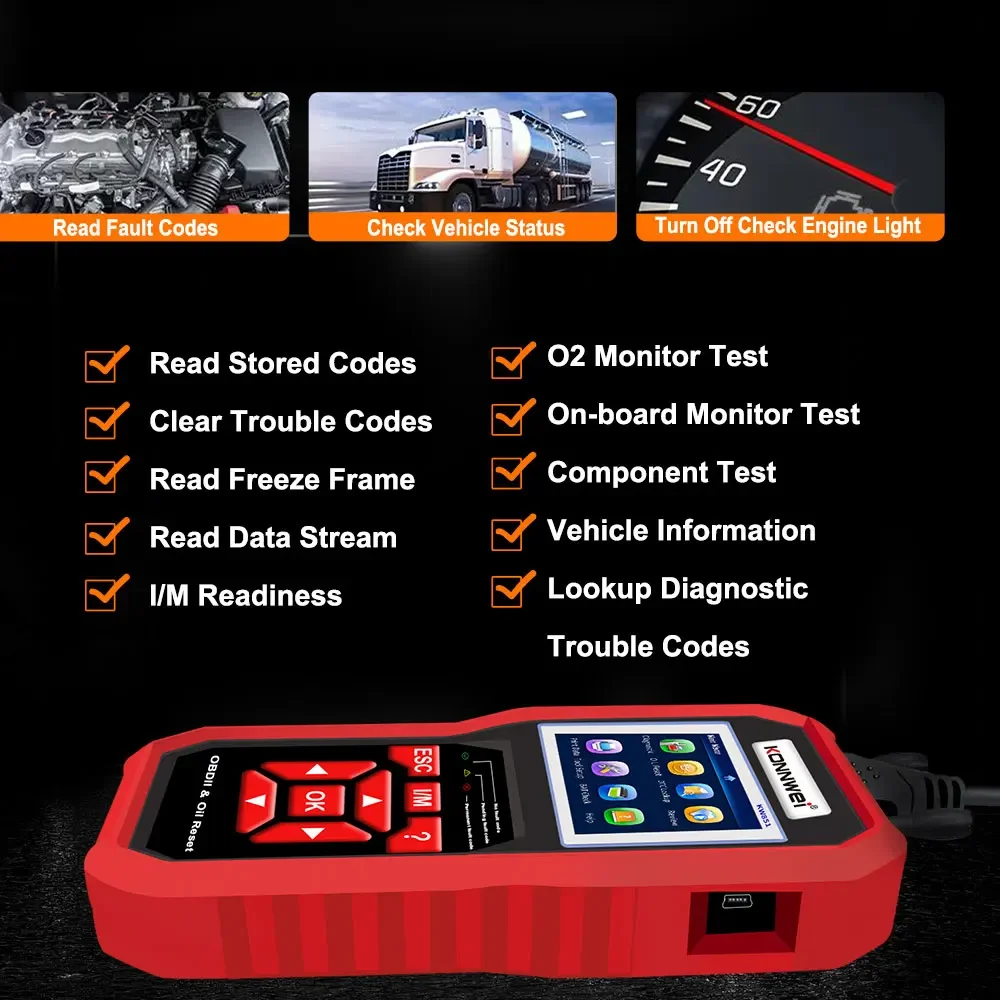 2026 KONNWEI KW851 Car OBD2 Diagnostic Scanner Oil Service Light Reset Read Clear Codes O2 Sensor Tester I/M Diagnostic Tool