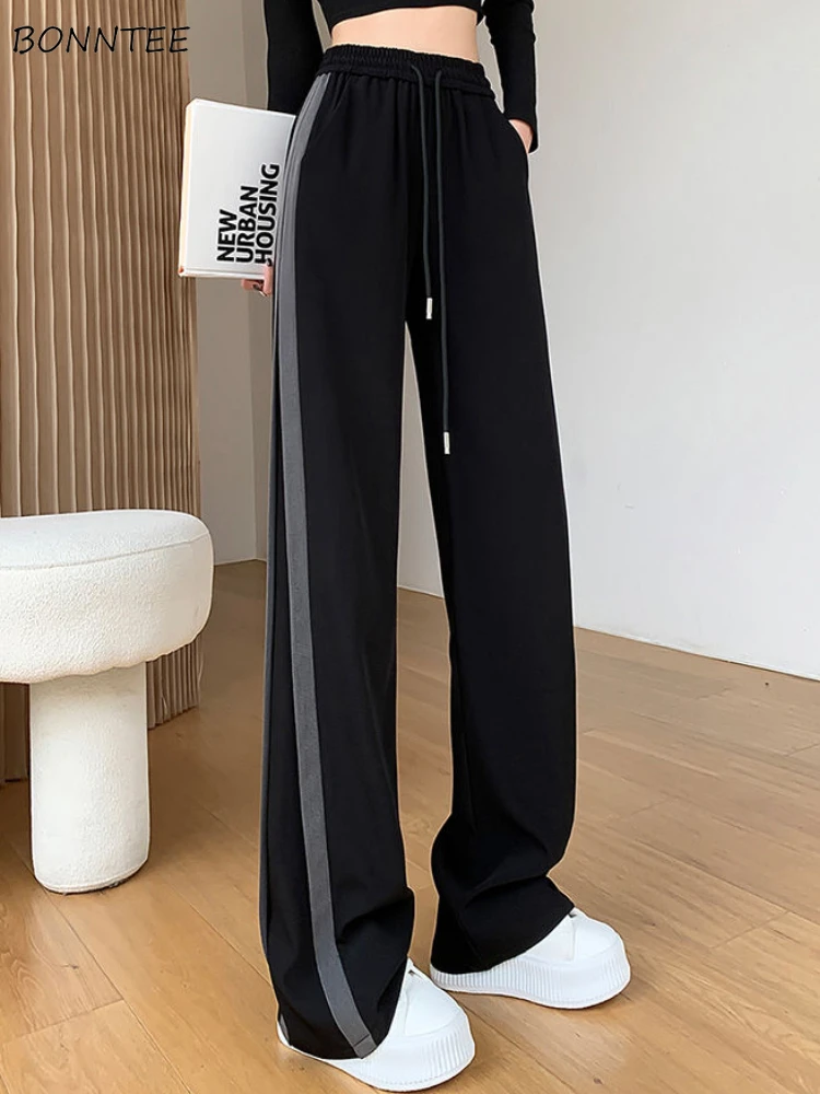 

S-4XL Pants Women Comfortable Striped All-match Sporty Popular Campus Loose Streetwear Ulzzang Simple Pleated Leisure Attractive