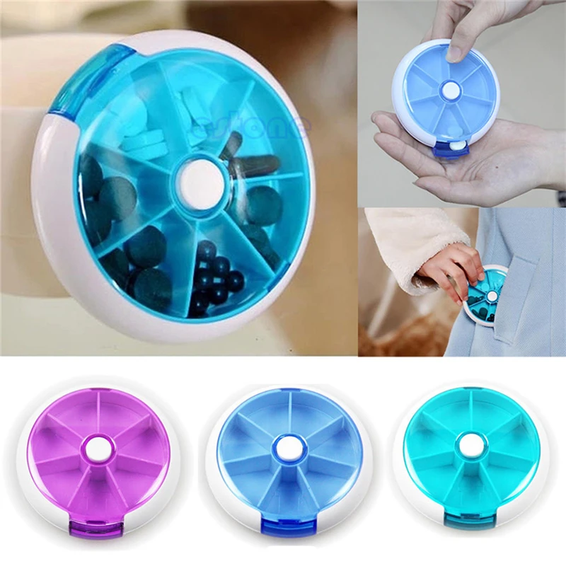 1pc Weekly Rotating Pill Box 7Day Travel Pill Splitter Box Medicine Portable Tablet Cutter Storage 7 Grids Dispenser Container