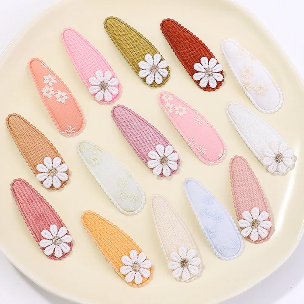 

6Pcs Lovely Hair Clip Flower Embroidery BB Hairpins Sweet Handmade Printing Barrettes Bangs Clip Headwear Baby Hair Accessories