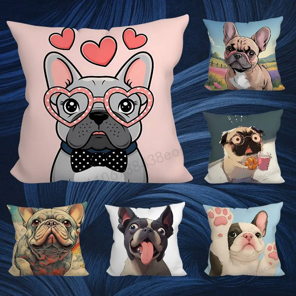 Cute Cartoon Drench Bulldog Throw Pillow Case For 45*45cm,55*55cm,30*30cm,Car Pillowcase Home Bedchamber Decor Gift