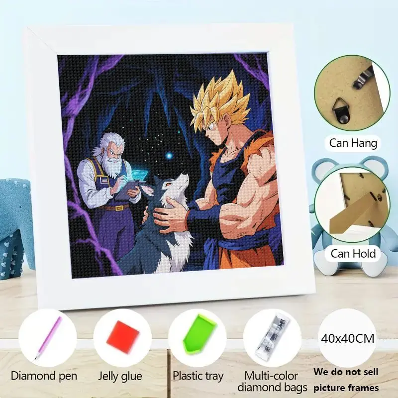 Kit de pintura de diamante Dragon Ball Z Goku Super Saiyan, taladro completo 5D detallado, artesanía de arte de Anime con escena de hombre mayor y lobo, bricolaje, 1 ud.