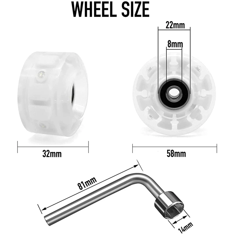 8 Uds. Ruedas para patines iluminadas para exteriores con rodamientos, ruedas luminosas para patines, accesorios para monopatín de 32X58 Mm