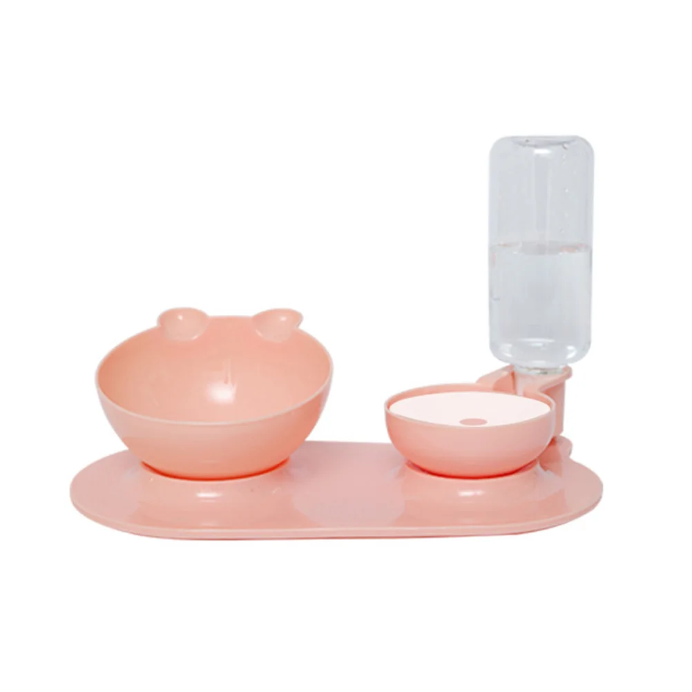 

1pc Automatic Pet Feeder Double Bowl Cat Dog Food Water Container Durable Anti Slip Base Drinking Bowls for Small Pets Practical