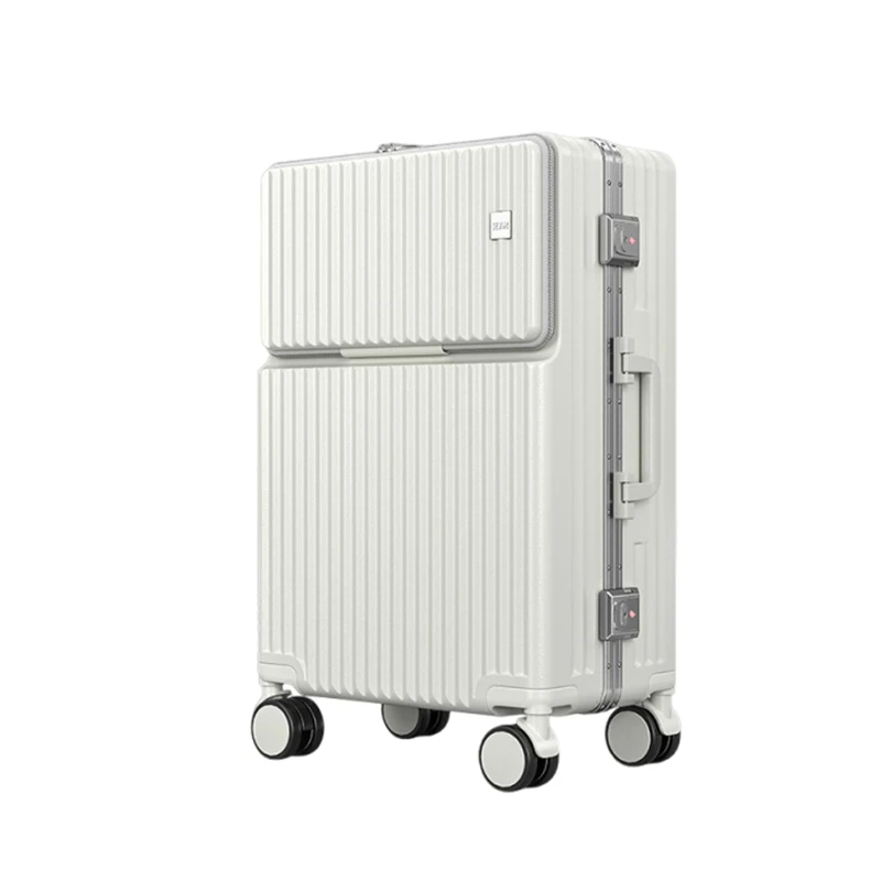 

2025 New Front-Opening Luggage Aluminum Frame Trolley Case with USB Foldable Cup Holder 20-28 Inch Password Travel Suitcase
