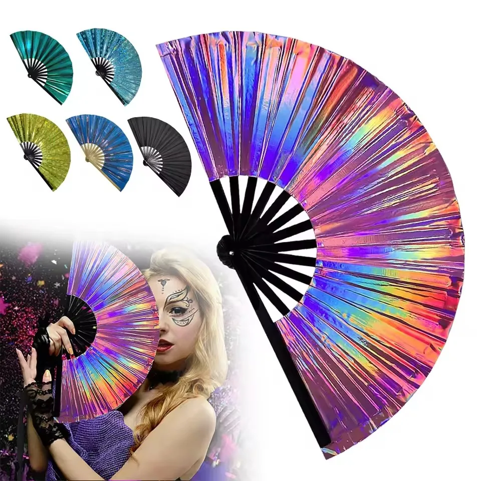

Raves Hand Fan Foldable Craft Holding Lasers Colors Hand Fan Festival Handheld Folding Fan For Dance Decoration Holiday Party