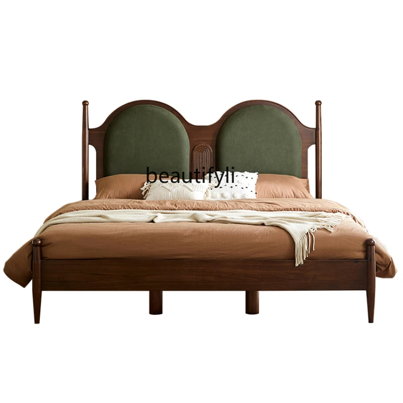 American Retro Solid Wood Bed Designed by a Maestro Material Ash Carving Craft Princess Bed Light Luxury