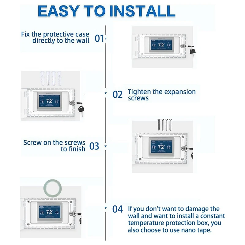 Thermostat Lock Box With Key,Clear Thermostat Guard For Thermostat On Wall,Fits Thermostats 6.5In H X 3.9In W X 2In D