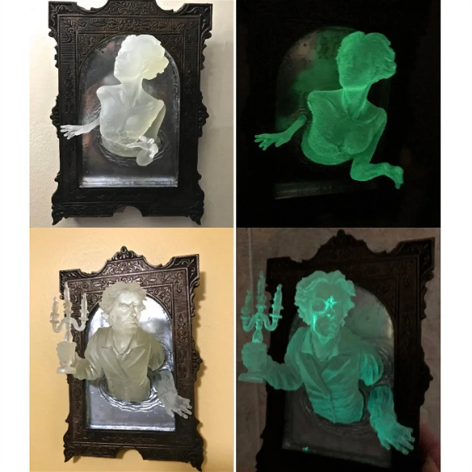 Ghost in The Mirror Wall Decor Glow in The Dark Halloween Decor 3D Horror Spooky Wall Sculptures Resin Luminous Statue Ornaments