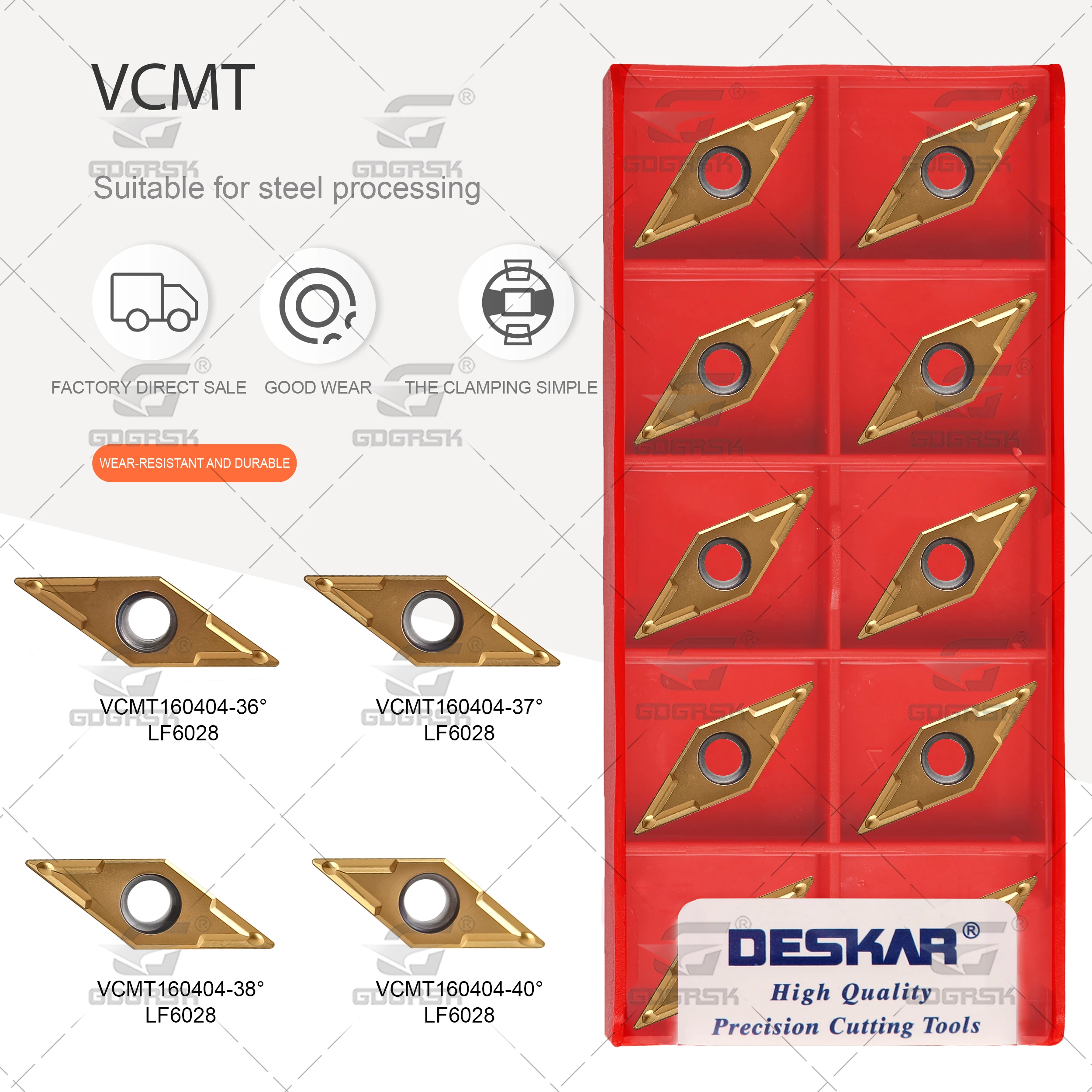 

DESKAR VCMT160404 36° 37° 38° 40° LF6028 CNC Lathe Carbide Inserts Metal Turning Tools Processing Stainless Steel Cutter Part