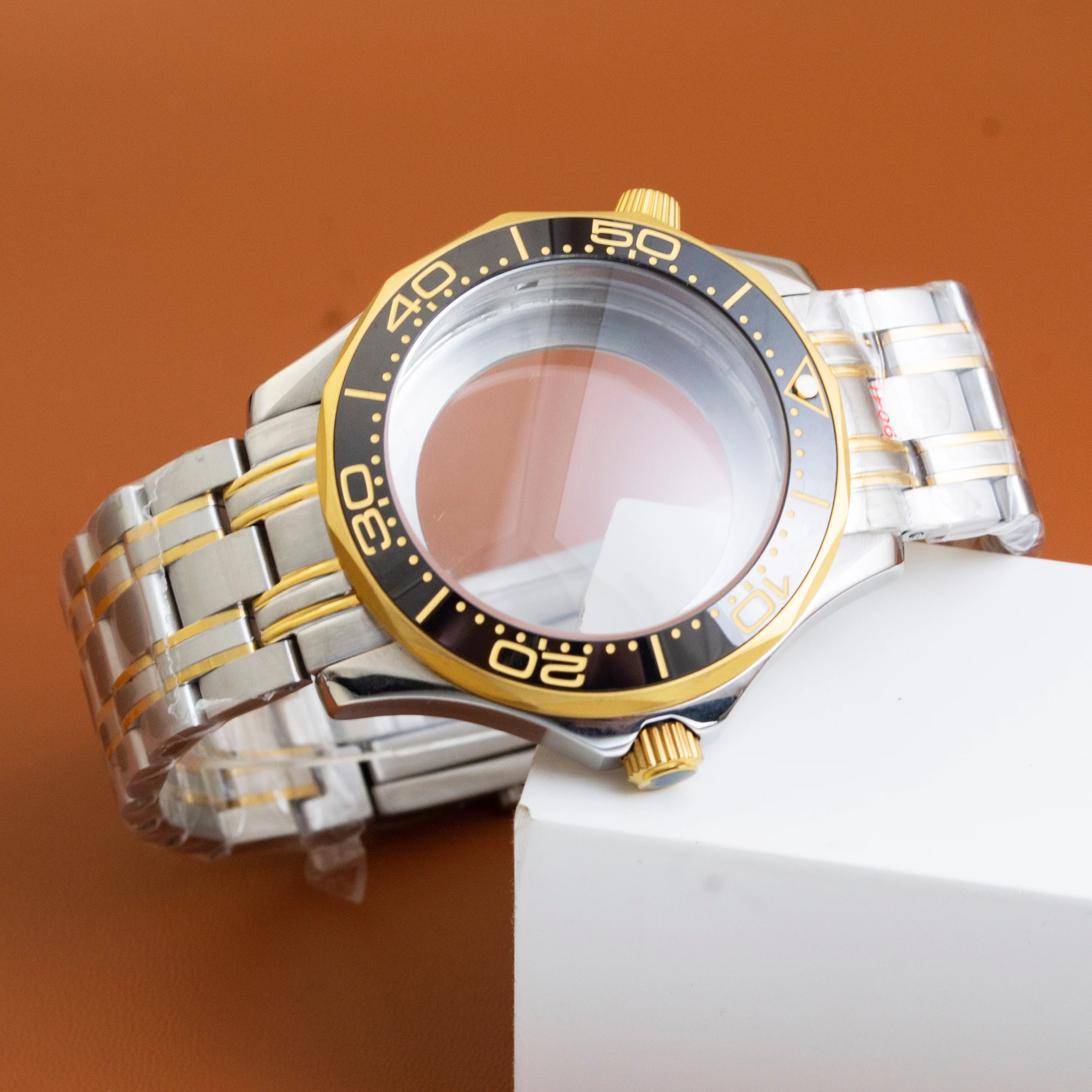 

NH35 Case for Seamaster 300 Case 316L Stainless Steel Watch Case Strap 10ATM Waterproof fit NH35/R36 Movement Gold Watchcase