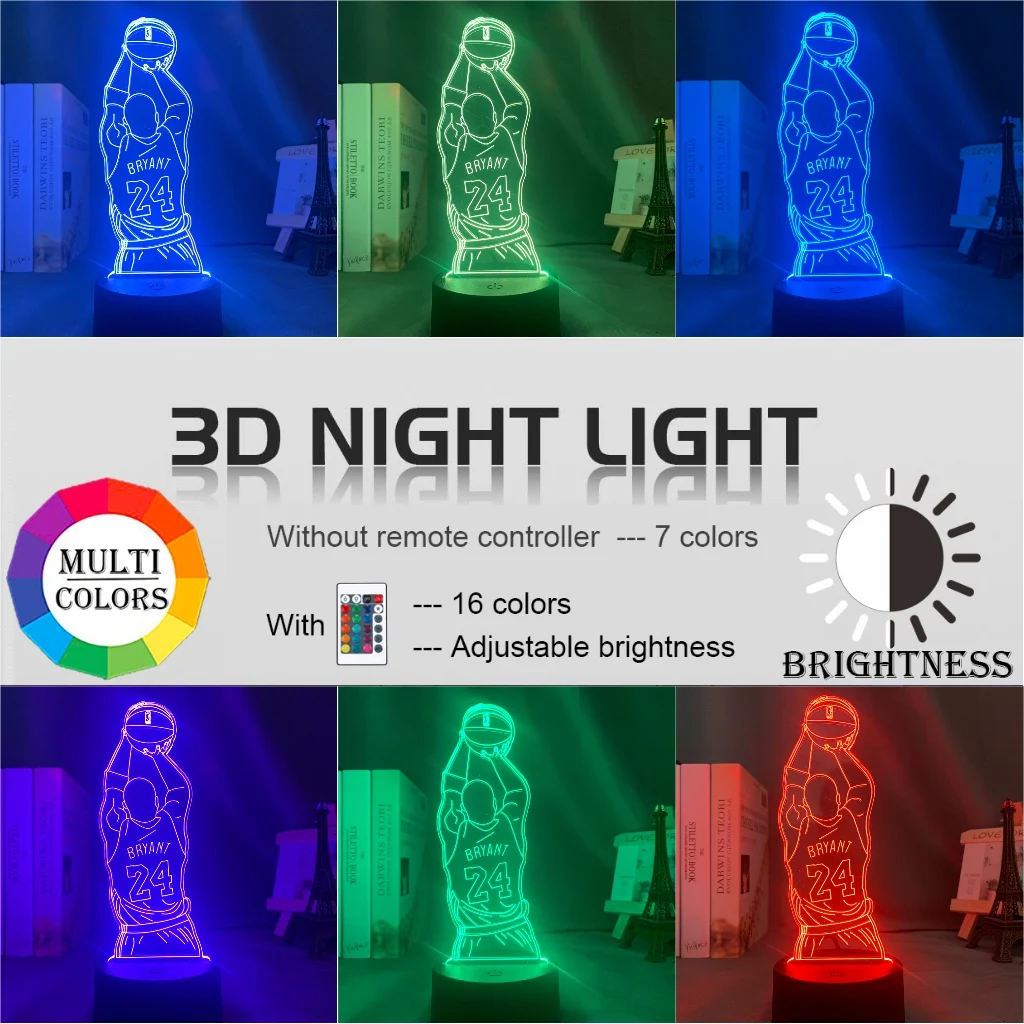 Veilleuse LED 3D pour décoration de chambre à coucher, lampe de bureau, vue arrière, figure de prise de vue diabétique, Kobe Bryant, cadeaux commémoratifs, livraison directe