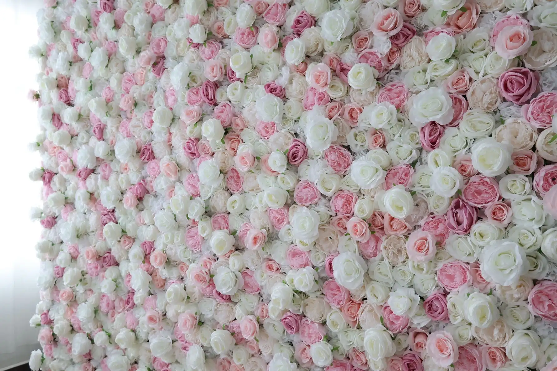 Royal Series Deluxe 3D Pink and White Rose Mixed Floral wall Roll curtain fabric Birthday party wedding background decoration