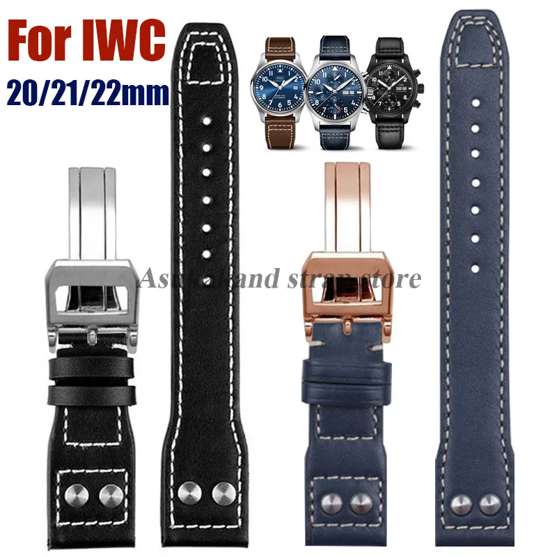 Leather Watch Strap 20mm 21mm 22mm for IWC Pilot for Portuguese Spitfire Fighter Watch Band Folding Buckle Cowhide Men Bracelet