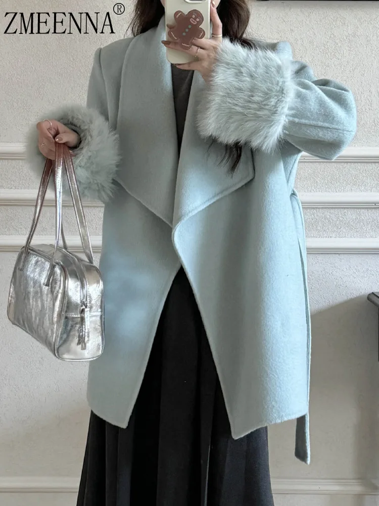 

ZMEENNA стильное зимнее пальто для женщин с отделкой из искусственного меха, манжетами и рукавами, элегантный длинный кардиган, верхняя одежда ZM3956