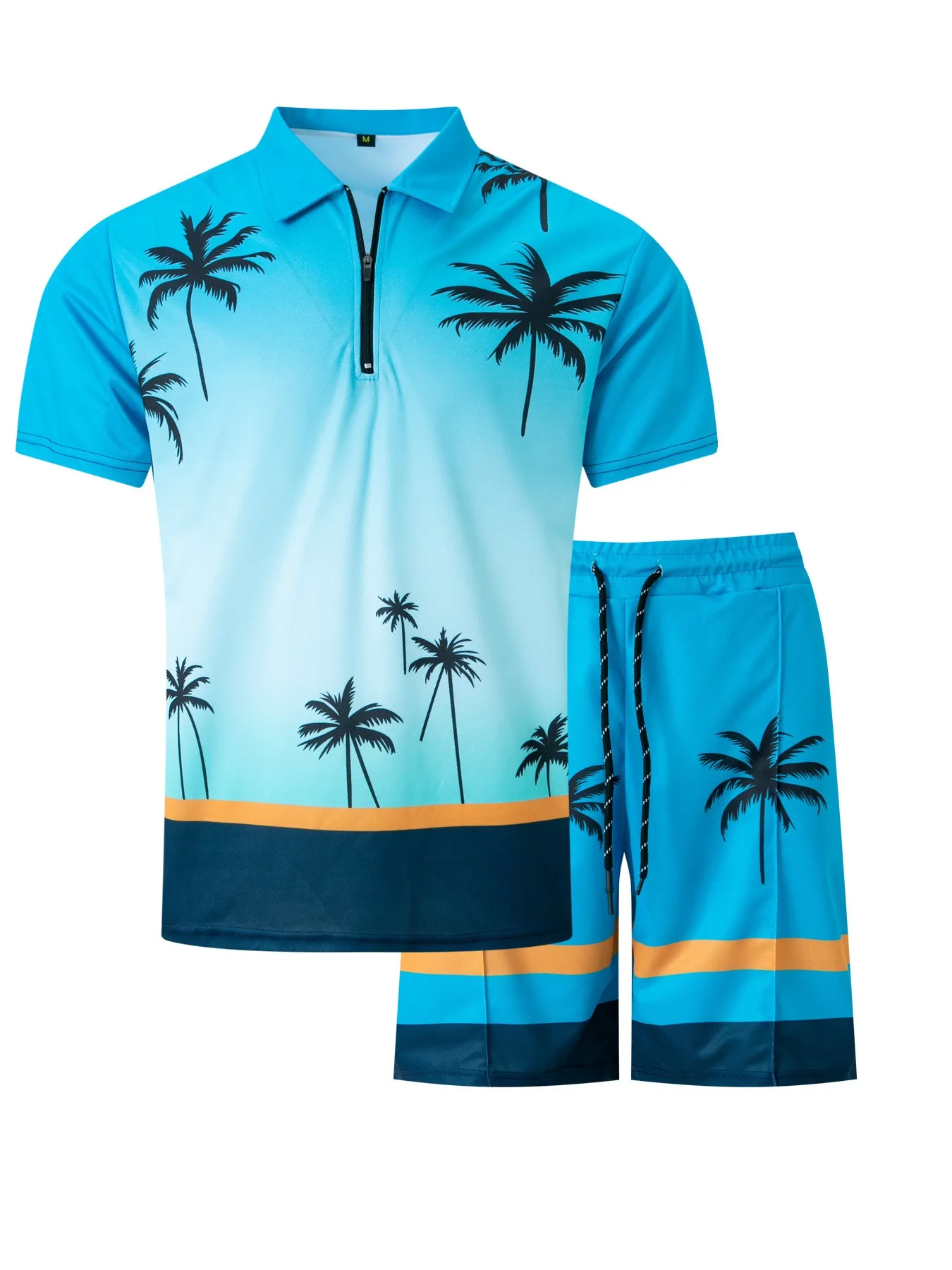 2025 summer new men's casual beach coconut print short sleeve shorts two-piece casual men's summer suit