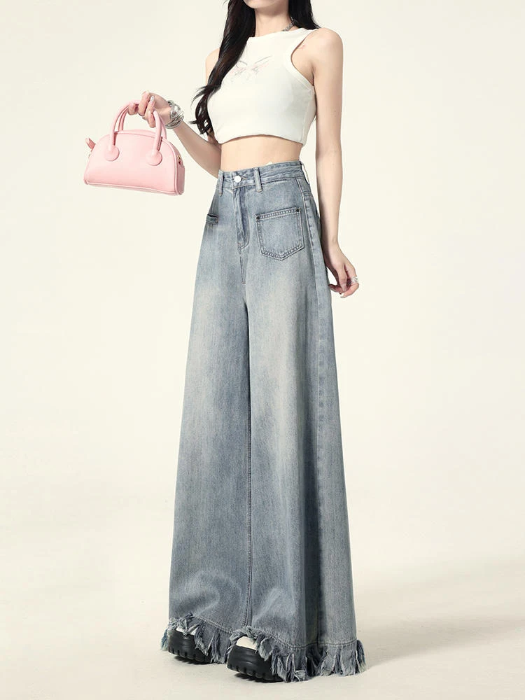 

High Waist Wide Leg Jeans Women's Loose Straight Hem Trousers Large Size Slimming Long Pants Casual Wear All Seasons