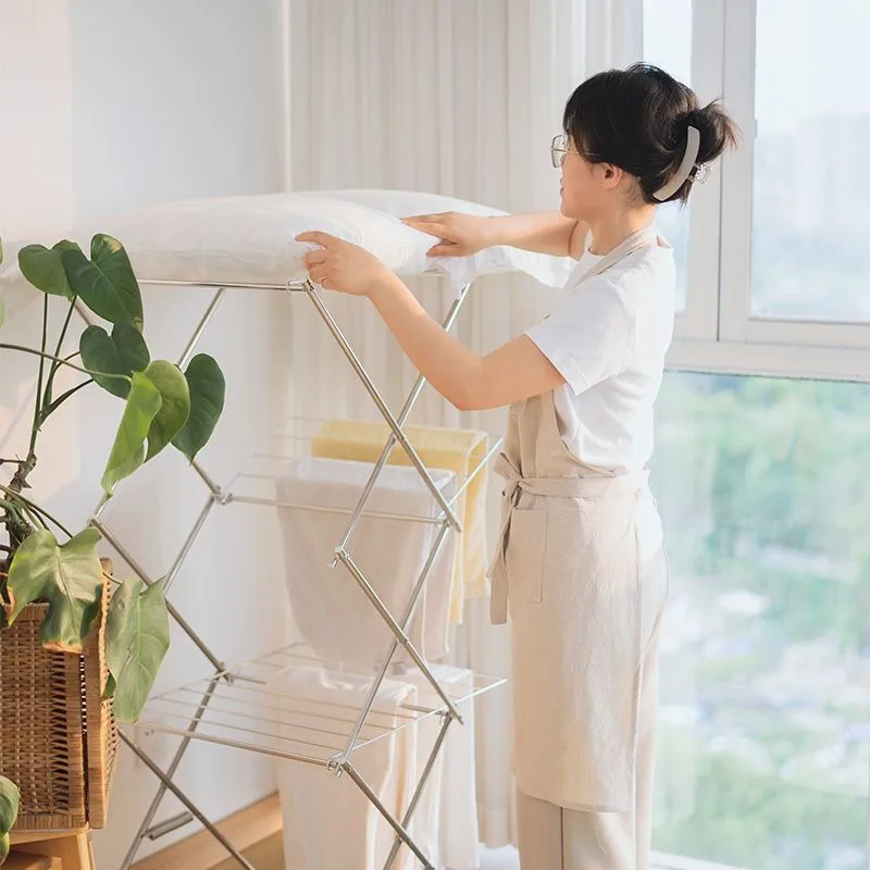 

Japanese-style Folding Drying Rack Three-layer Floor-standing Clothes Drying Stainless Steel Indoor Balcony Clothing Rack