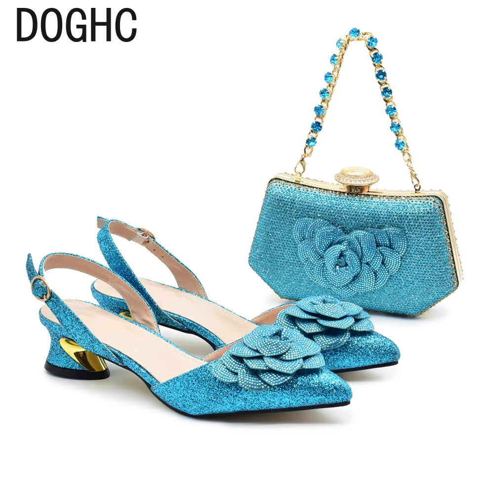 Fashion Shoe and Bag Set for Nigeria Party Italy Luxury Italian Shoes and Bag Set for Women Rhinestone Pumps Women Shoes Luxury