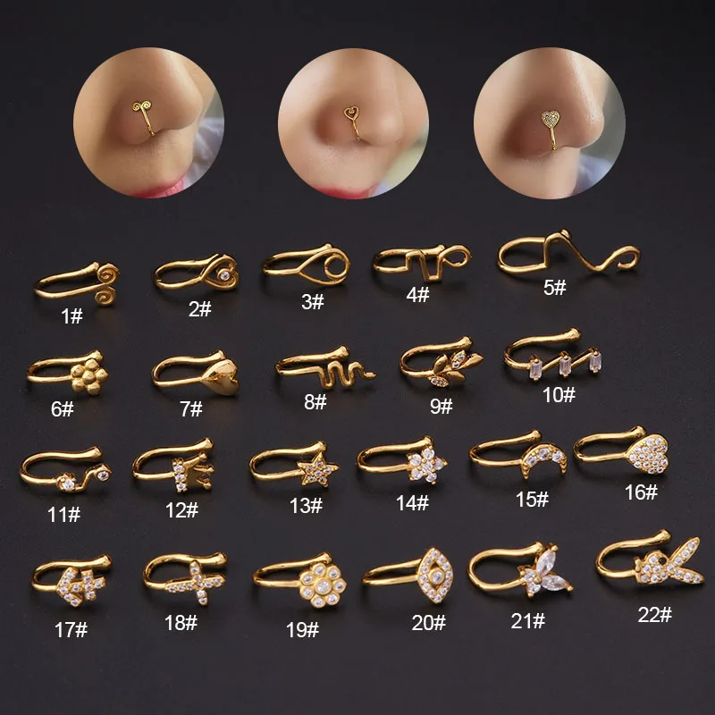 Anillos de Nariz CZ Sin Perforación, Anillo de Nariz Falso para Mujeres y Niñas, Joyería de Acero Hipoalergénico Apilable para Lóbulo, Labio y Tragus