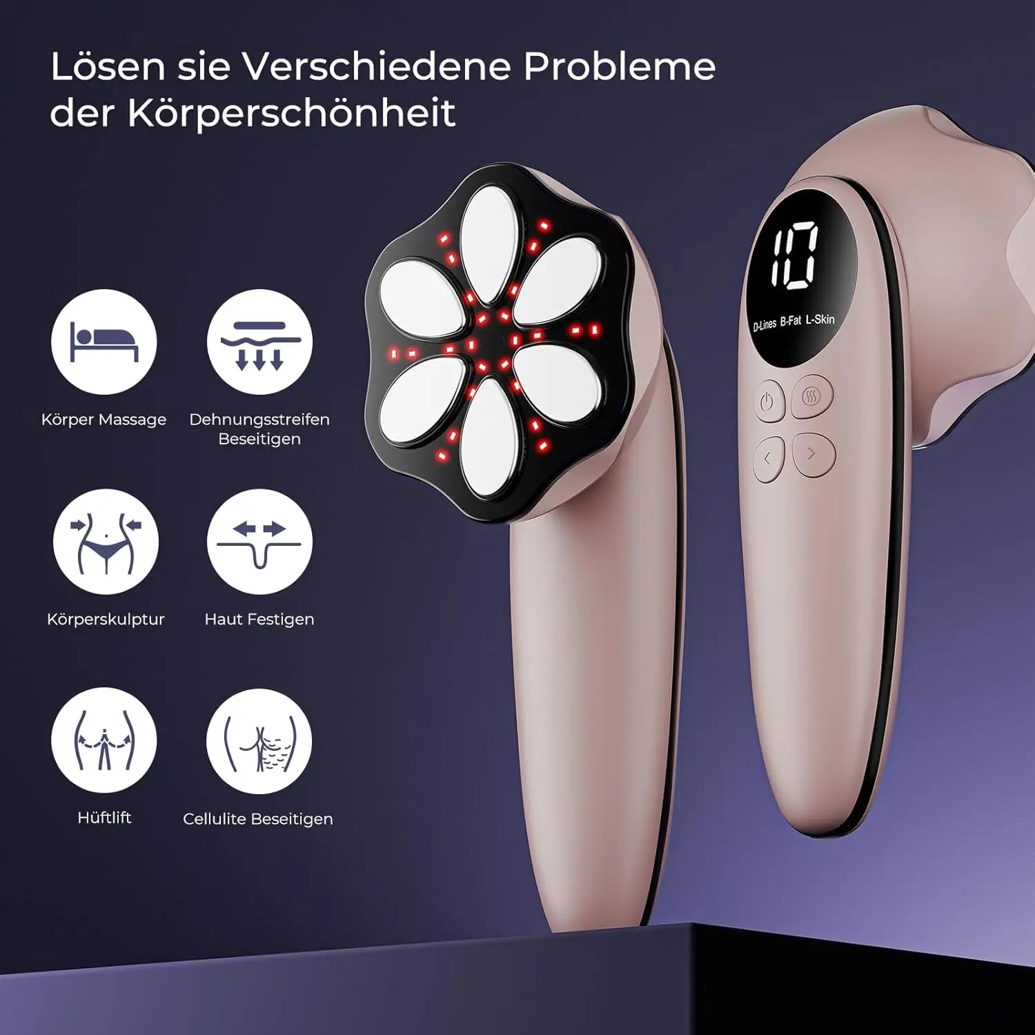 Body Massage Device, Anti-Lipodema Handheld Massager, 6 Heads, Leg and Body, Musical Function, Proven Effectiveness
