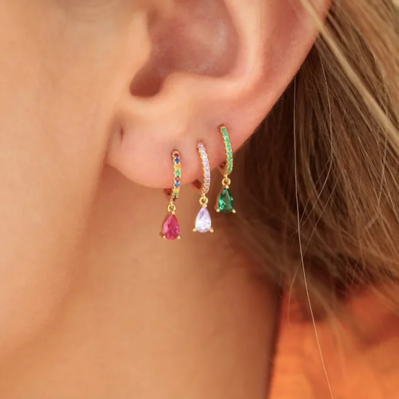 1 Psir Cubic Zirconia Hoop Earrings for Women Water Drop Pendant Cartilage Piercing Ear Rings Jewelry Accessories Gifts