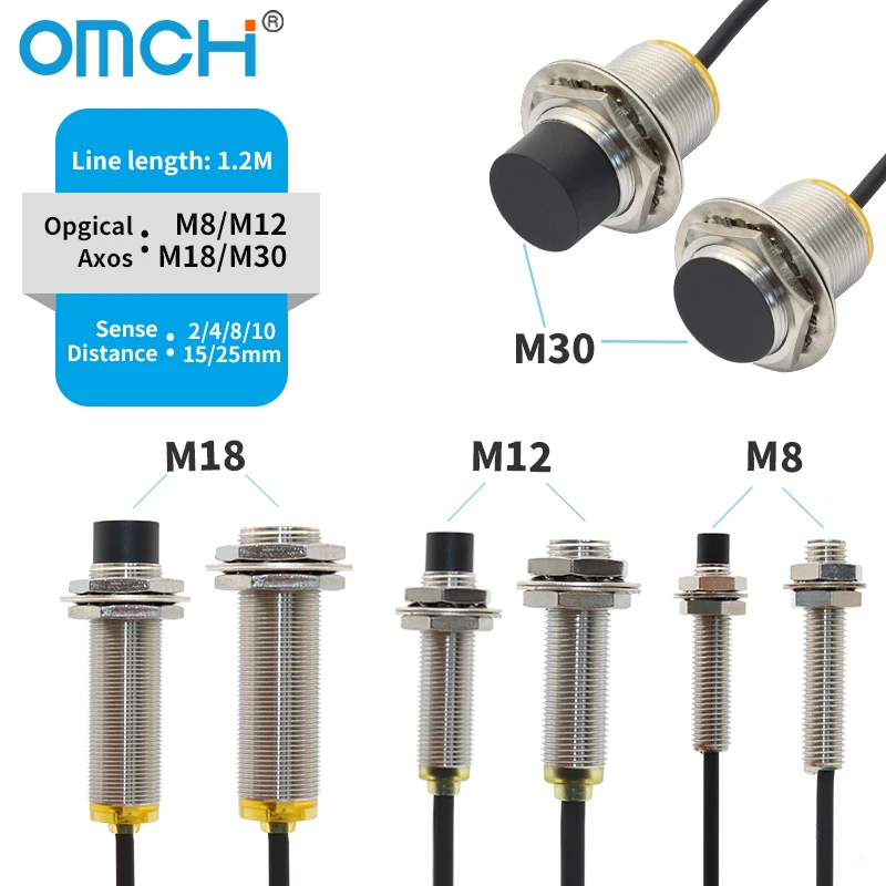 

OMCH M8 M12 M18 M30 Long distance proximity sensor Detection Range 2/4 4/8 10/15 15/25mm PNP NPN NO NC LLJ12A3 AC DC 6-36V