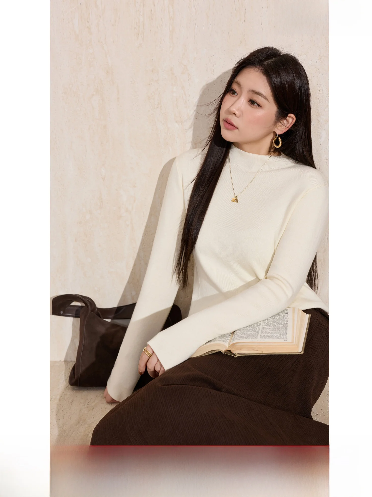 

Blue Language plus Size Women's Knitted Slim Fit f High Collar Base irt Pure Color Winter New Sle Inner Wear Sweater