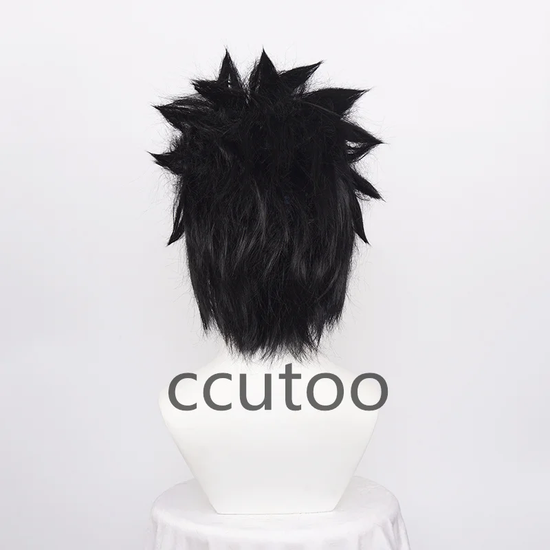 ccutoo Synthetic Black Short Wigs Uchiha Sasuke Cosplay Wigs for Men Heat Resistance with Blue headwear + wig cap