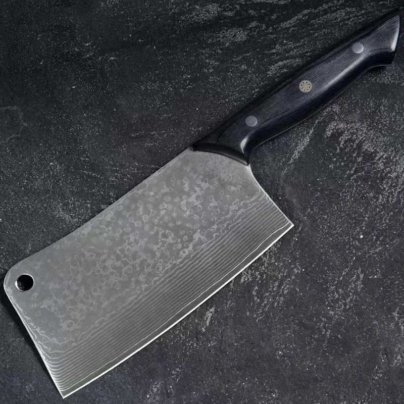 

7-дюймовый нож-измельчитель, 67-слойное лезвие из дамасской стали, деревянная ручка, измельчитель шеф-повара, тесак, кухонный нож, инструменты для мяса и птицы