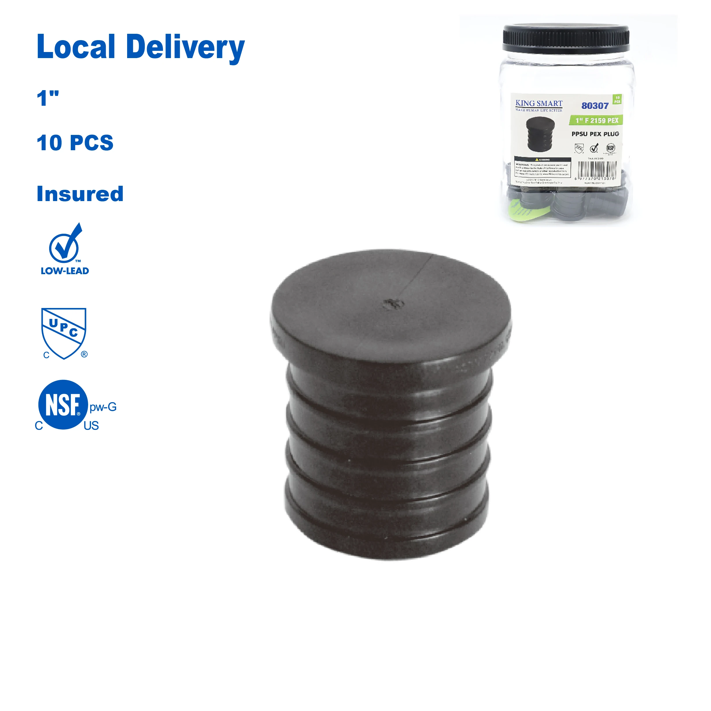 KING SMART Crimp/F2159 PEX 1 PEX Plug; 10Pcs/Case; PPSU; 80307