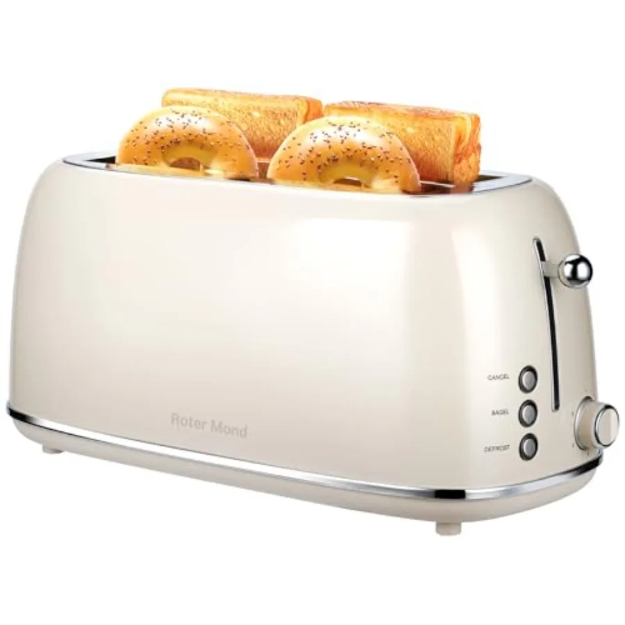 

4 Slice Toaster Retro Stainless Steel with Bagel Cancel Defrost Function 6 Shade Settings Long Extra Wide Slots Removable Crumb