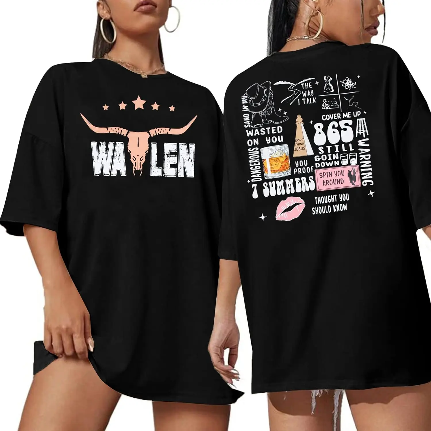 Steer Skull Western Shirts for Women Nashville Outfits for Women Oversized Tees Country Music Tshirt