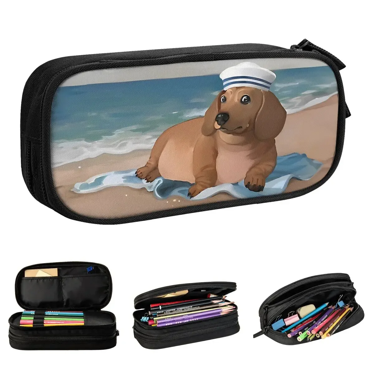 Estuches para lápices con diseño de perro salchicha gorda, caja para bolígrafos encantadora, bolsa para lápices de regalo de oficina de gran capacidad para niños