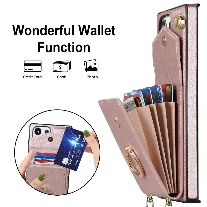 Ring Stand Card Holder Crossbody Case For Samsung Galaxy S21 S23 FE S25 S24 S22 Plus S26 Ultra A57 A37 A55 A53 A16 Leather Cover