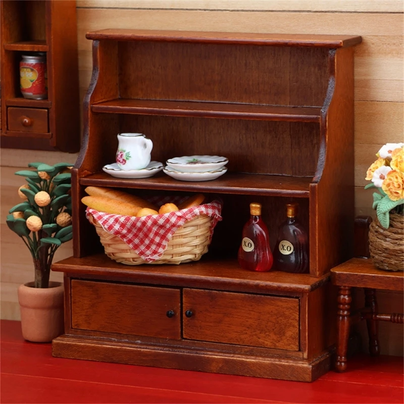 1/12 خزانة خشبية مصغرة نموذج أثاث بيت الدمية عرض مشروع حرفي إبداعي لعشاق التجميع 15UB